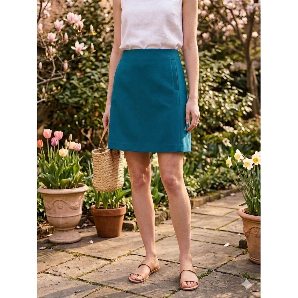 Banana Republic Teal Blue A-Line Skirt Women Size 10 Knee Length Tailored Work
